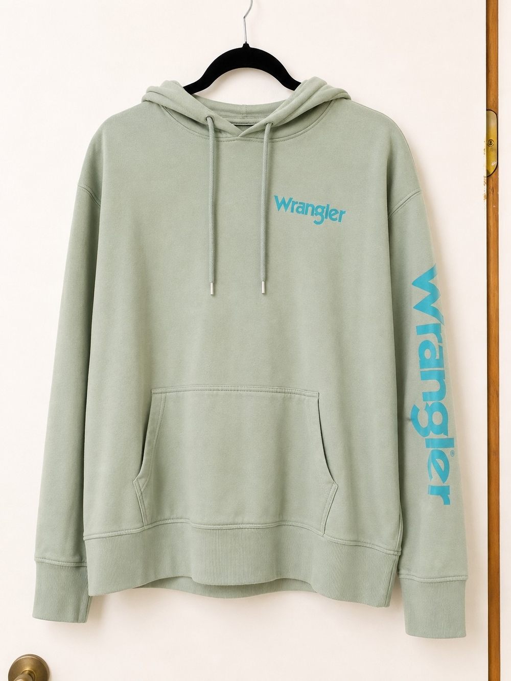 Wrangler Sage Green Hoodie with Turquoise Logo